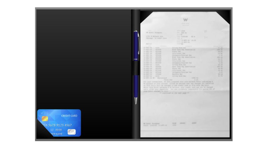 custom leather check presenter displays the check and holds a credit card and a pen
