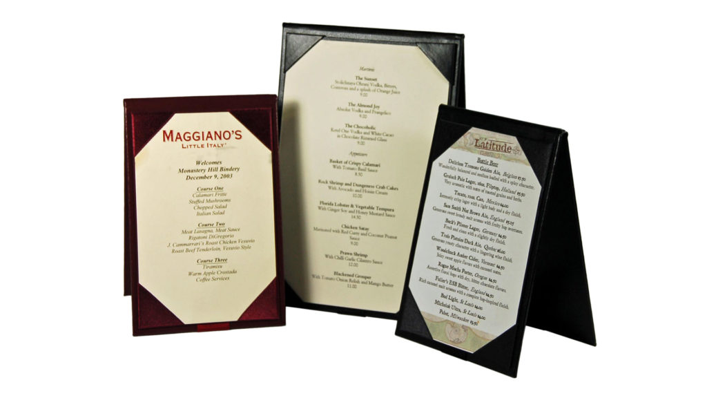 Custom table tents used to highlight restaurant specials